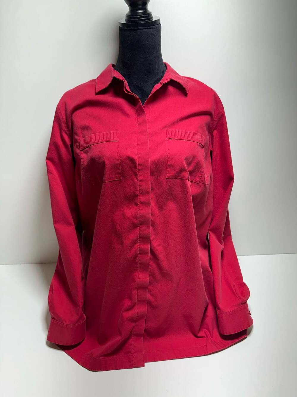 Coldwater Creek Women’s Red Shirt 1x(18) Button Front Classic Core 3/4 Roll Tab
